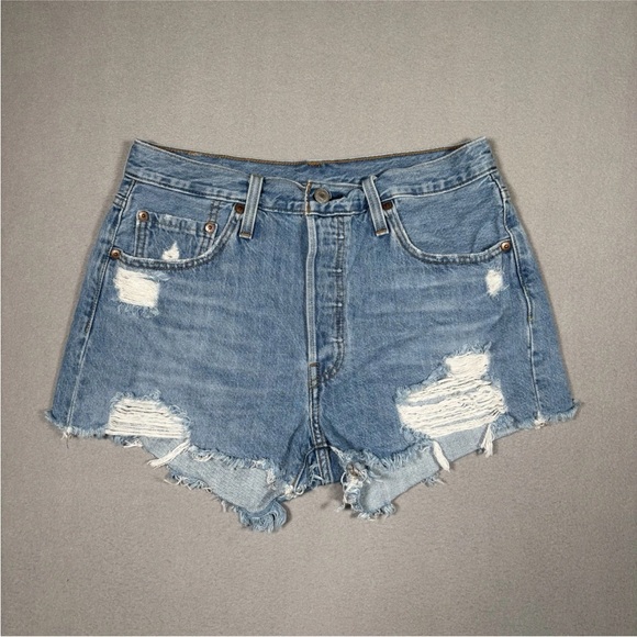 Levi's Pants - Levi’s 501 Denim Jean Shorts Women's Size 29 Blue Button Fly Cut Off Distressed